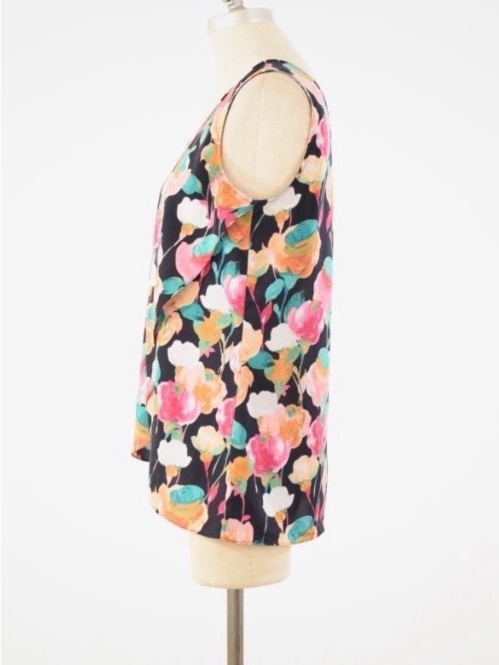 Floral Sleeveless Women’s Tank Top - Black with Pink & Teal Flowers
